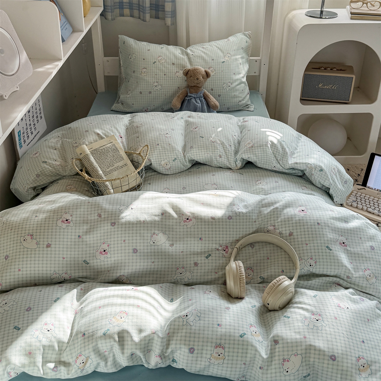 91家纺网 家纺一手货源 找家纺 多品家纺 2025新款水洗棉学生宿舍上下铺大礼包三件套六件套 可可狗