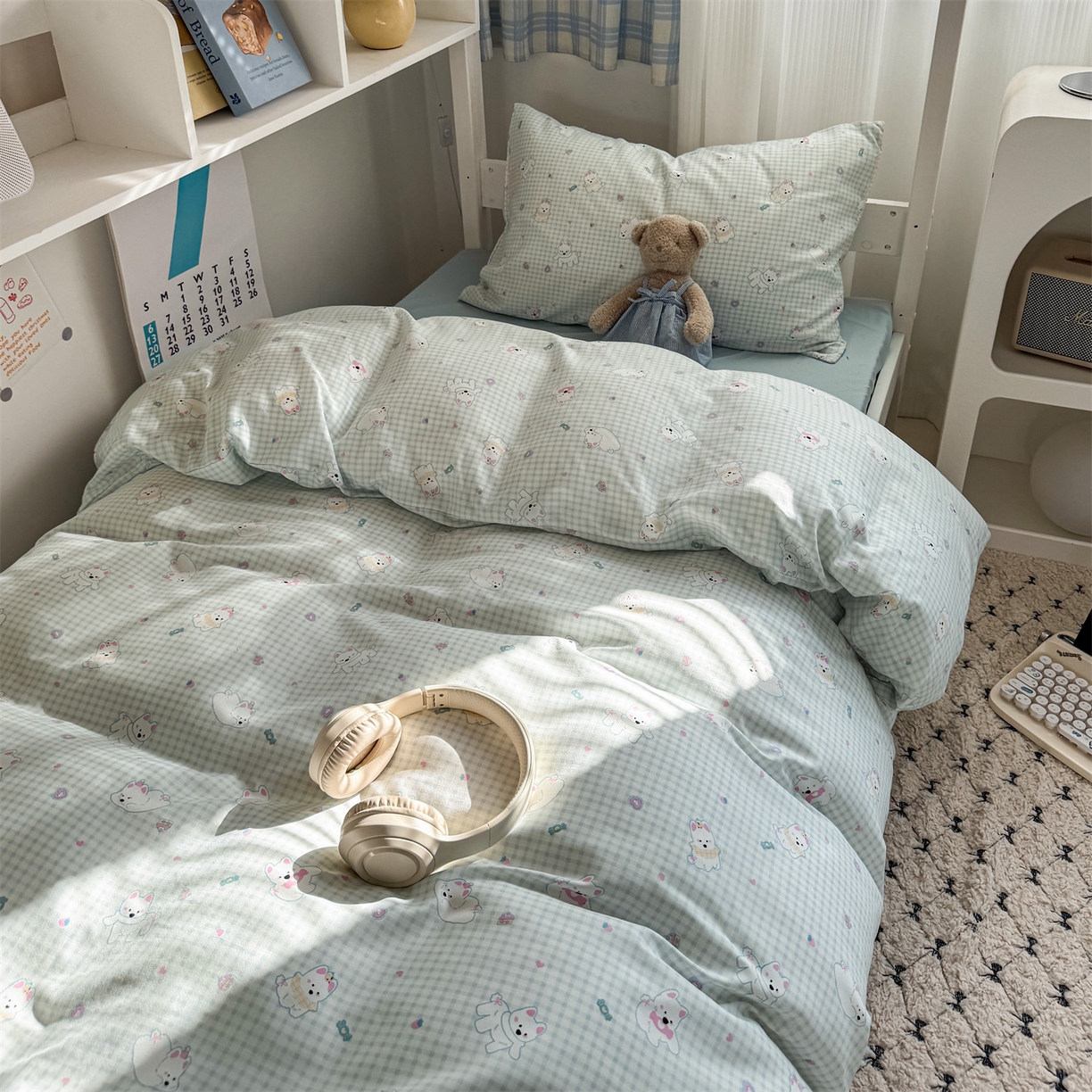 91家纺网 家纺一手货源 找家纺 多品家纺 2025新款水洗棉学生宿舍上下铺大礼包三件套六件套 可可狗