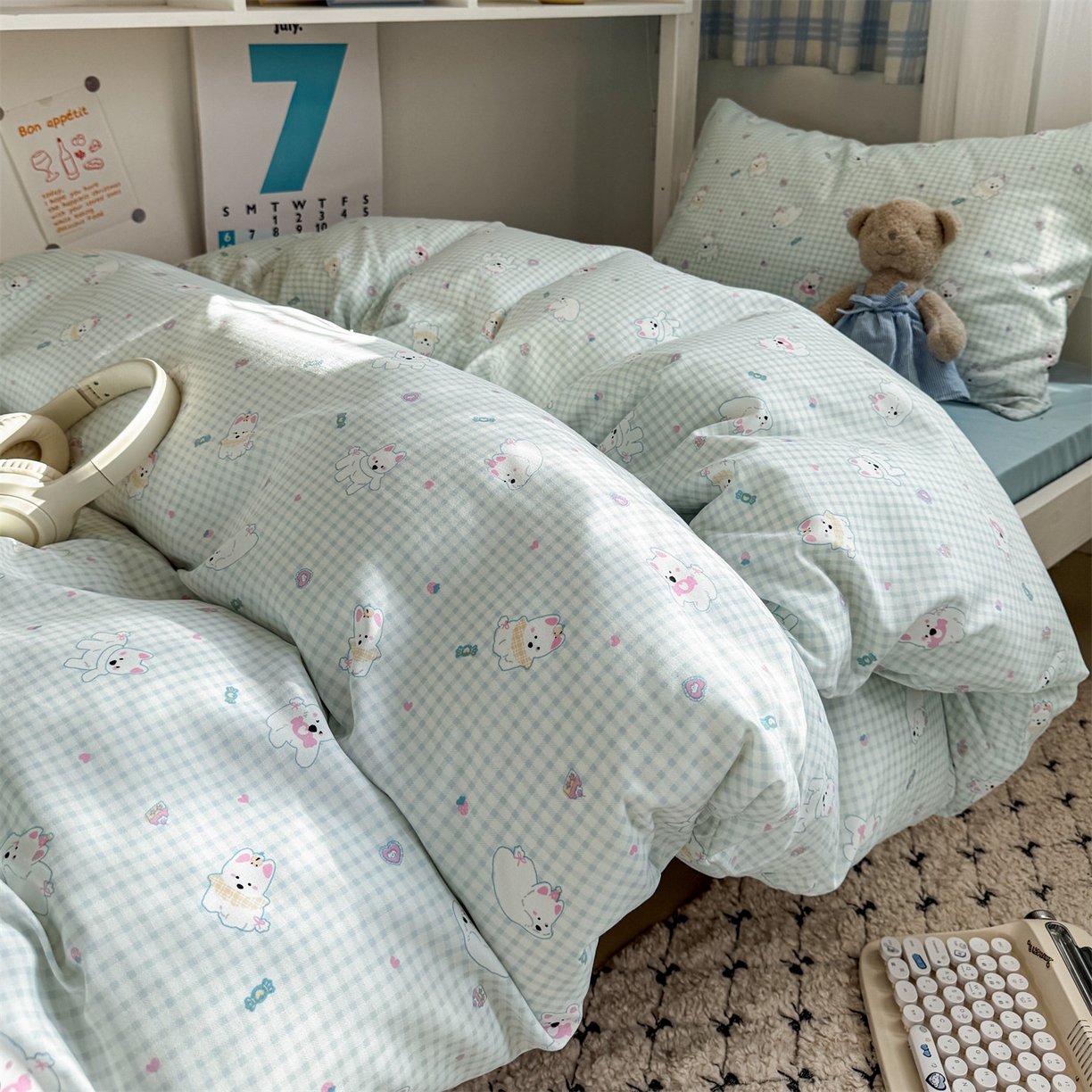 91家纺网 家纺一手货源 找家纺 多品家纺 2025新款水洗棉学生宿舍上下铺大礼包三件套六件套 可可狗