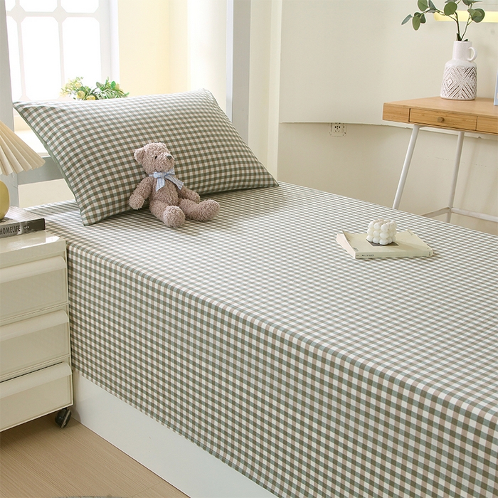 91家纺网 家纺一手货源 找家纺 春皖家纺 2025新款学生季全棉纯棉色织AB版水洗棉单品系列-单床单 床单单件 素雅-绿格