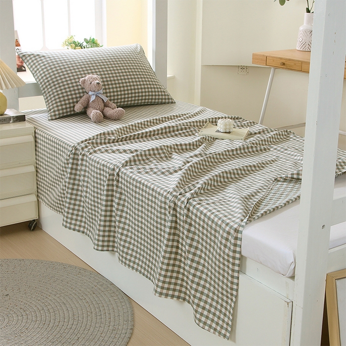 91家纺网 家纺一手货源 找家纺 春皖家纺 2025新款学生季全棉纯棉色织AB版水洗棉单品系列-单床单 床单单件 素雅-绿格