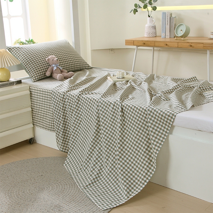 91家纺网 家纺一手货源 找家纺 春皖家纺 2025新款学生季全棉纯棉色织AB版水洗棉单品系列-单床单 床单单件 素雅-绿格