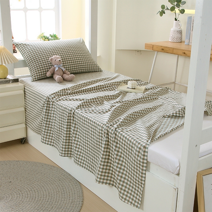 91家纺网 家纺一手货源 找家纺 春皖家纺 2025新款学生季全棉纯棉色织AB版水洗棉单品系列-单床单 床单单件 素雅-绿格