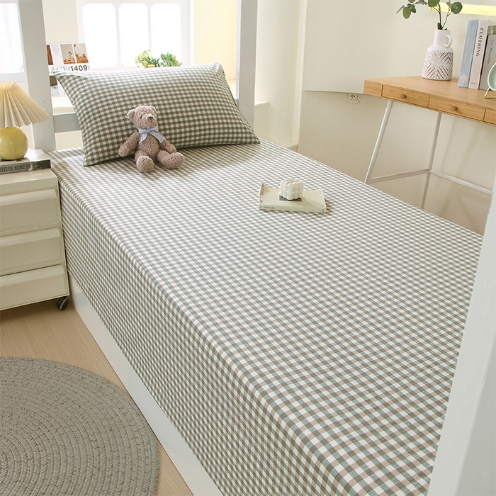 91家纺网 家纺一手货源 找家纺 春皖家纺 2025新款学生季全棉纯棉色织AB版水洗棉单品系列-单床单 床单单件 素雅-绿格