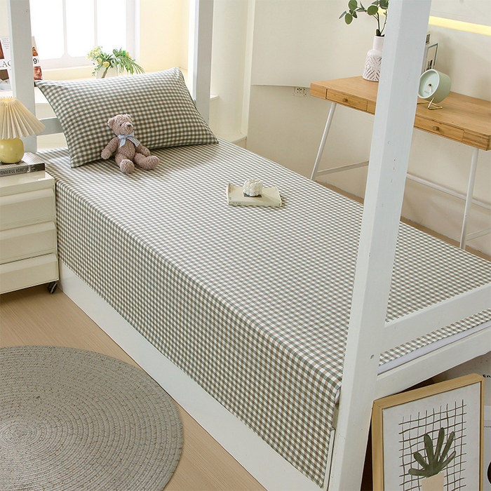 91家纺网 家纺一手货源 找家纺 春皖家纺 2025新款学生季全棉纯棉色织AB版水洗棉单品系列-单床单 床单单件 素雅-绿格