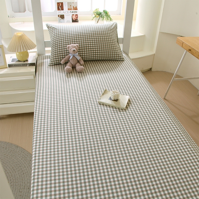 91家纺网 家纺一手货源 找家纺 春皖家纺 2025新款学生季全棉纯棉色织AB版水洗棉单品系列-单床单 床单单件 素雅-绿格