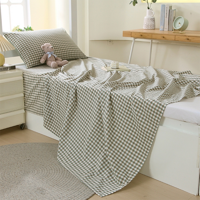 91家纺网 家纺一手货源 找家纺 春皖家纺 2025新款学生季全棉纯棉色织AB版水洗棉单品系列-单床单 床单单件 素雅-绿格