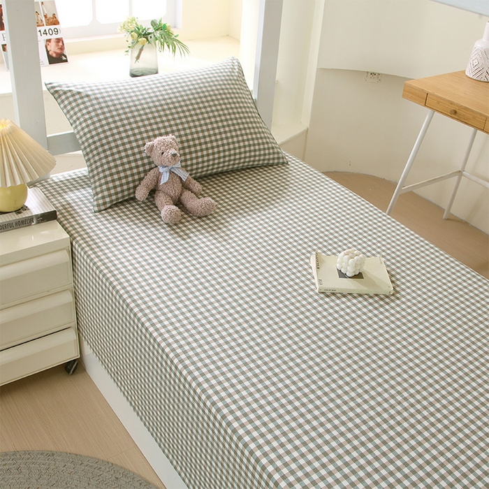 91家纺网 家纺一手货源 找家纺 春皖家纺 2025新款学生季全棉纯棉色织AB版水洗棉单品系列-单床单 床单单件 素雅-绿格