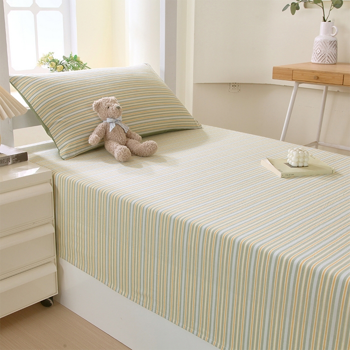 91家纺网 家纺一手货源 找家纺 春皖家纺 2025新款学生季全棉纯棉色织AB版水洗棉单品系列-单床单 床单单件 素雅-绿条