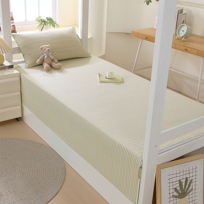 91家纺网 家纺一手货源 找家纺 春皖家纺 2025新款学生季全棉纯棉色织AB版水洗棉单品系列-单床单 床单单件 素雅-绿条