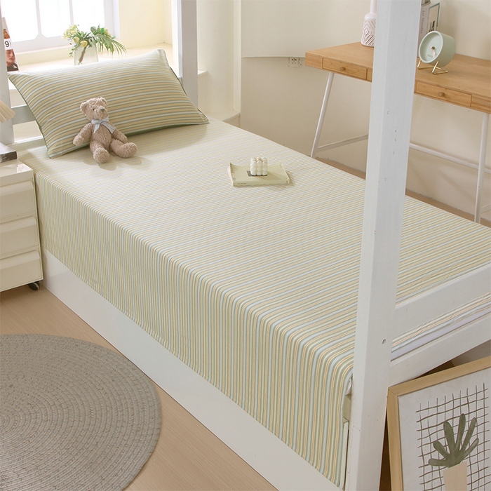 91家纺网 家纺一手货源 找家纺 春皖家纺 2025新款学生季全棉纯棉色织AB版水洗棉单品系列-单床单 床单单件 素雅-绿条