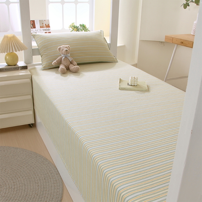 91家纺网 家纺一手货源 找家纺 春皖家纺 2025新款学生季全棉纯棉色织AB版水洗棉单品系列-单床单 床单单件 素雅-绿条