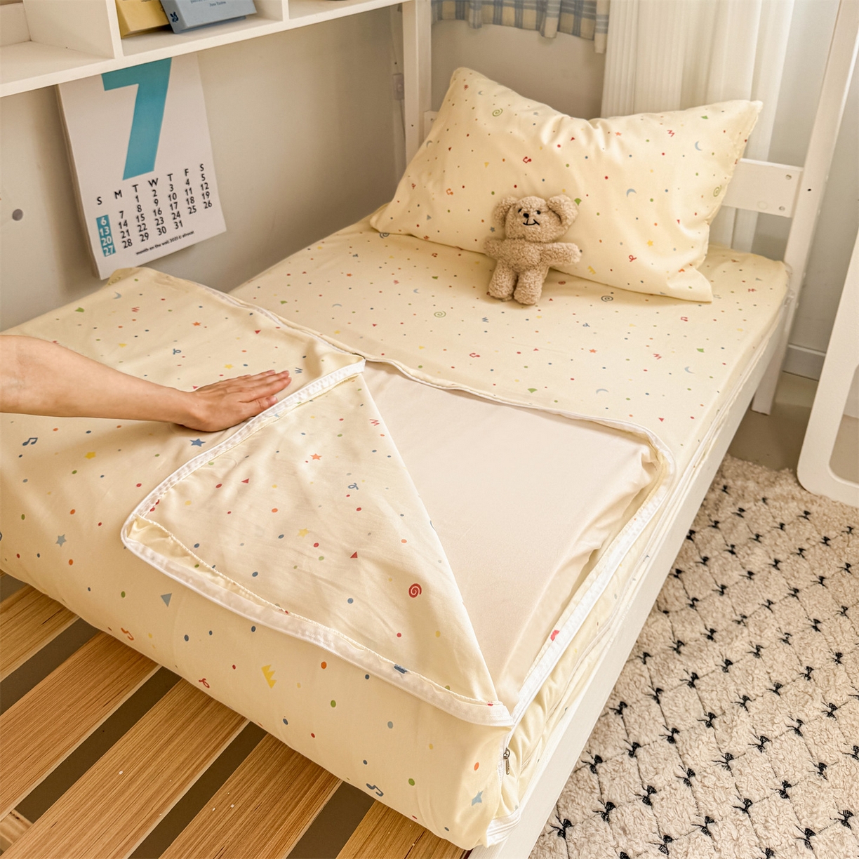 91家纺网 家纺一手货源 找家纺 多品家纺 2025新款水洗棉学生宿舍上下铺大礼包三件套六件套 芝士黄