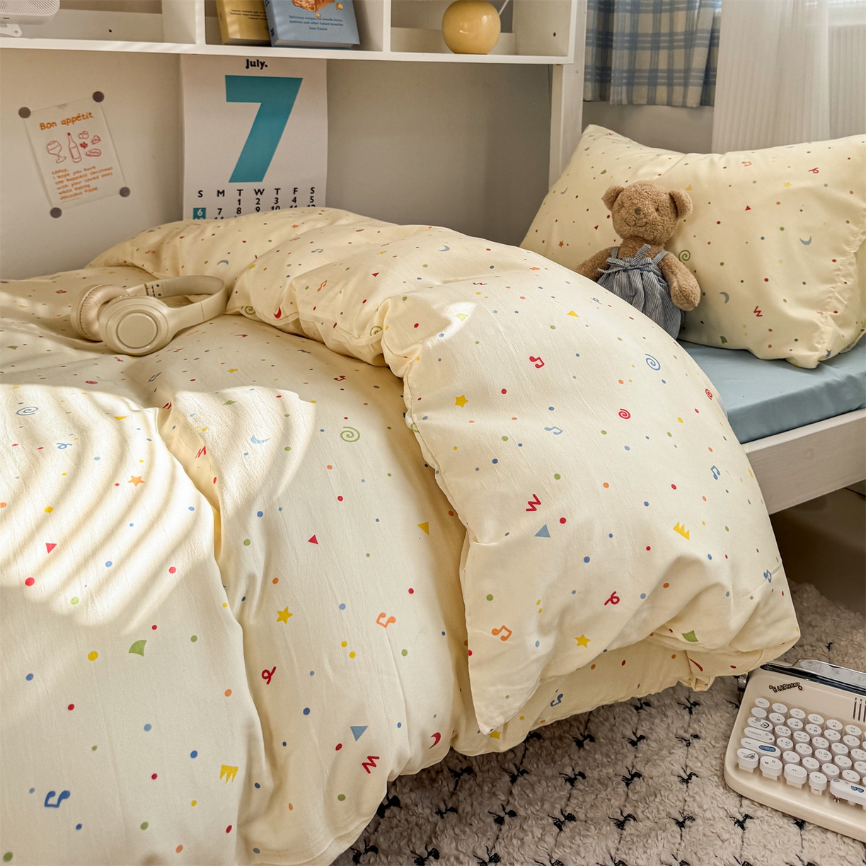 91家纺网 家纺一手货源 找家纺 多品家纺 2025新款水洗棉学生宿舍上下铺大礼包三件套六件套 芝士黄