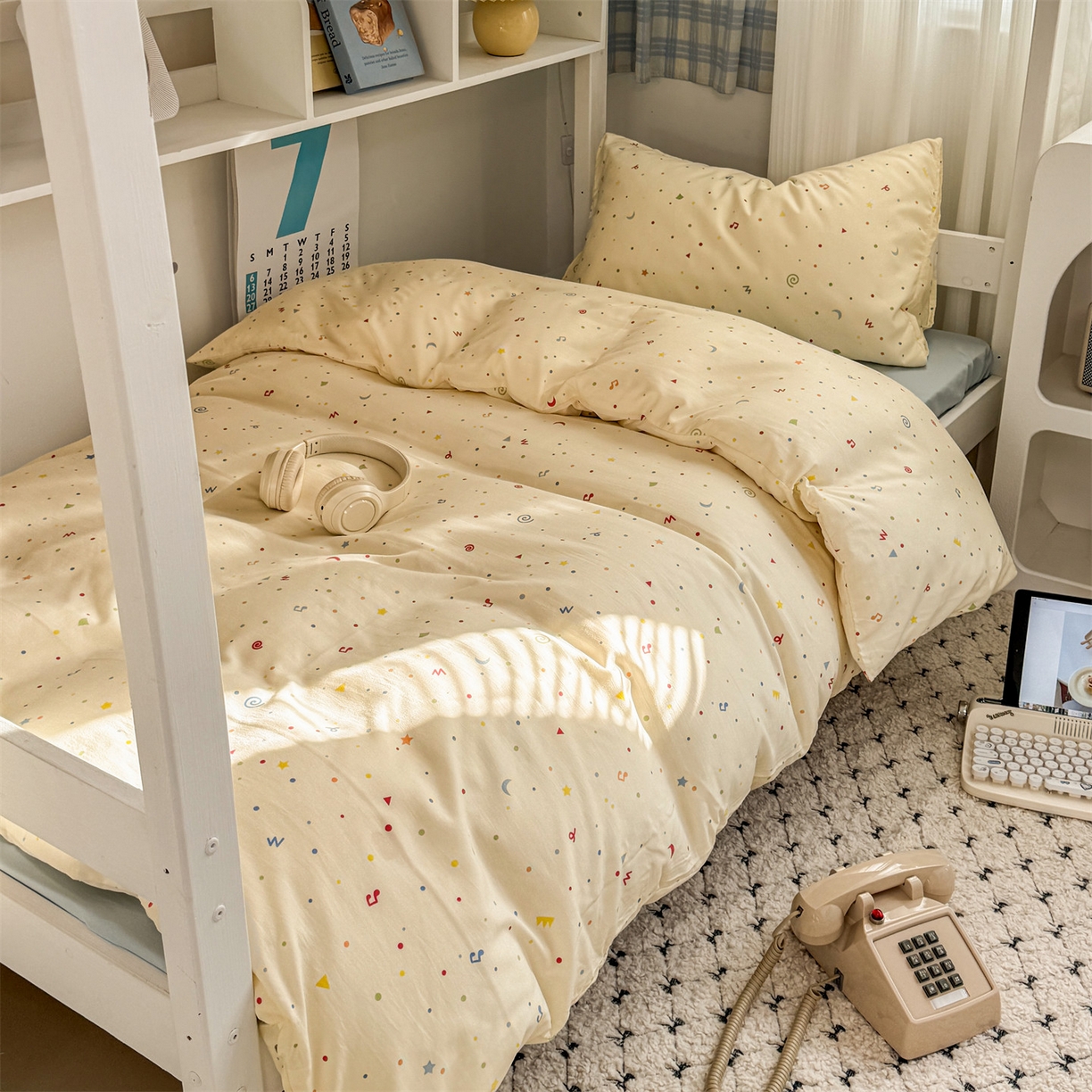 91家纺网 家纺一手货源 找家纺 多品家纺 2025新款水洗棉学生宿舍上下铺大礼包三件套六件套 芝士黄