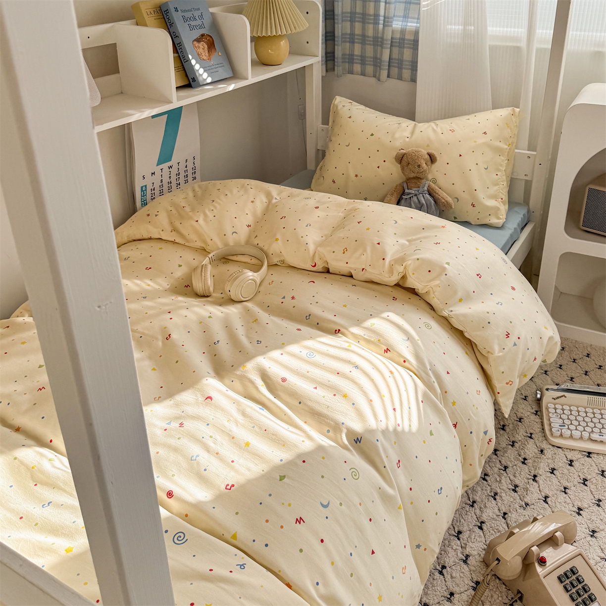 91家纺网 家纺一手货源 找家纺 多品家纺 2025新款水洗棉学生宿舍上下铺大礼包三件套六件套 芝士黄