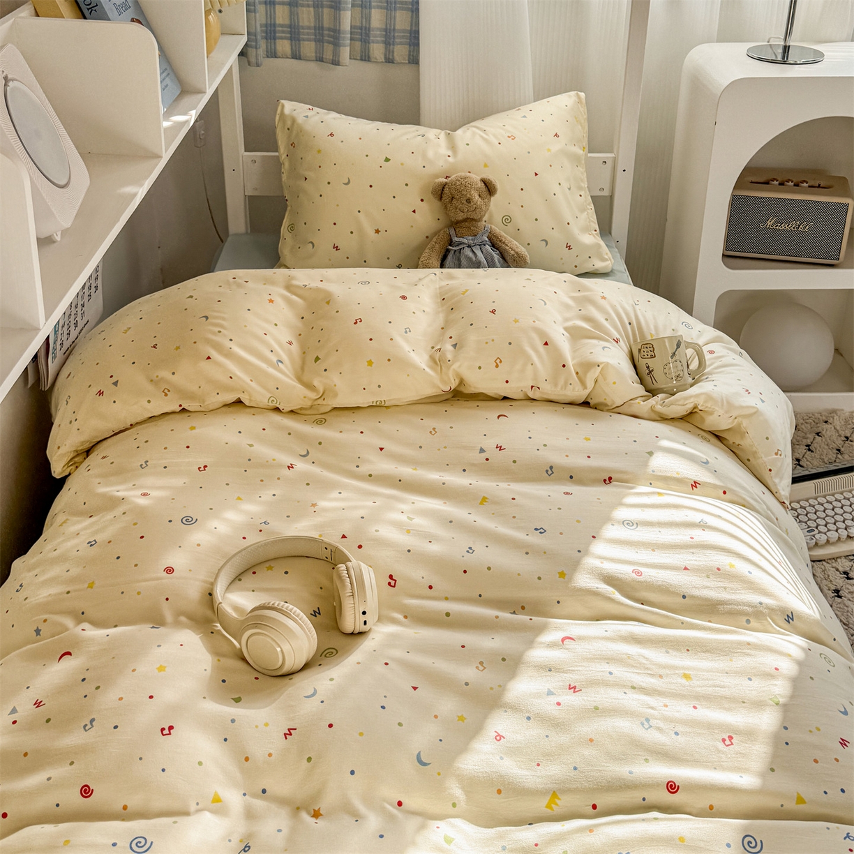 91家纺网 家纺一手货源 找家纺 多品家纺 2025新款水洗棉学生宿舍上下铺大礼包三件套六件套 芝士黄