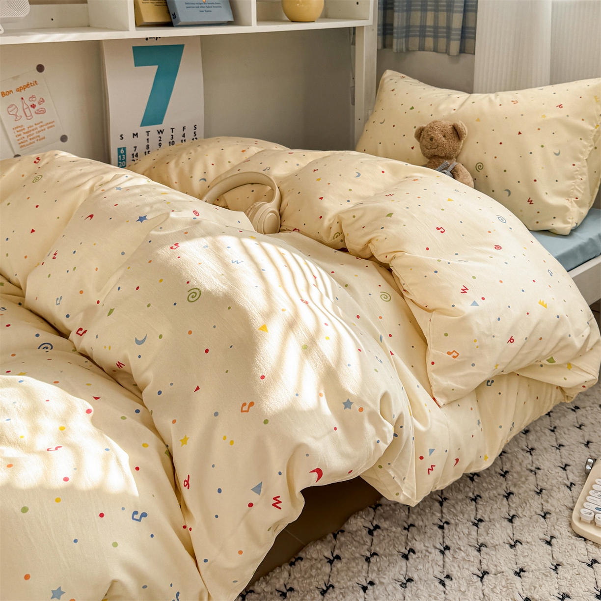 91家纺网 家纺一手货源 找家纺 多品家纺 2025新款水洗棉学生宿舍上下铺大礼包三件套六件套 芝士黄