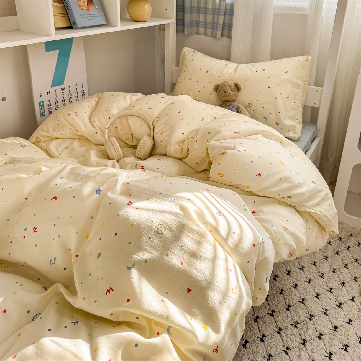 91家纺网 家纺一手货源 找家纺 多品家纺 2025新款水洗棉学生宿舍上下铺大礼包三件套六件套 芝士黄