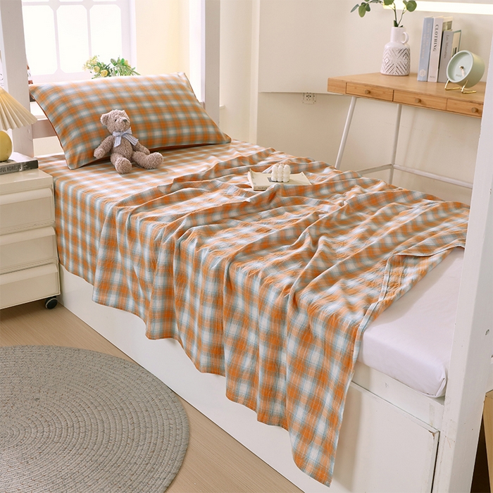 91家纺网 家纺一手货源 找家纺 春皖家纺 2025新款学生季全棉纯棉色织AB版水洗棉单品系列-单床单 床单单件 素雅-沐夏