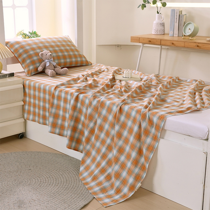 91家纺网 家纺一手货源 找家纺 春皖家纺 2025新款学生季全棉纯棉色织AB版水洗棉单品系列-单床单 床单单件 素雅-沐夏