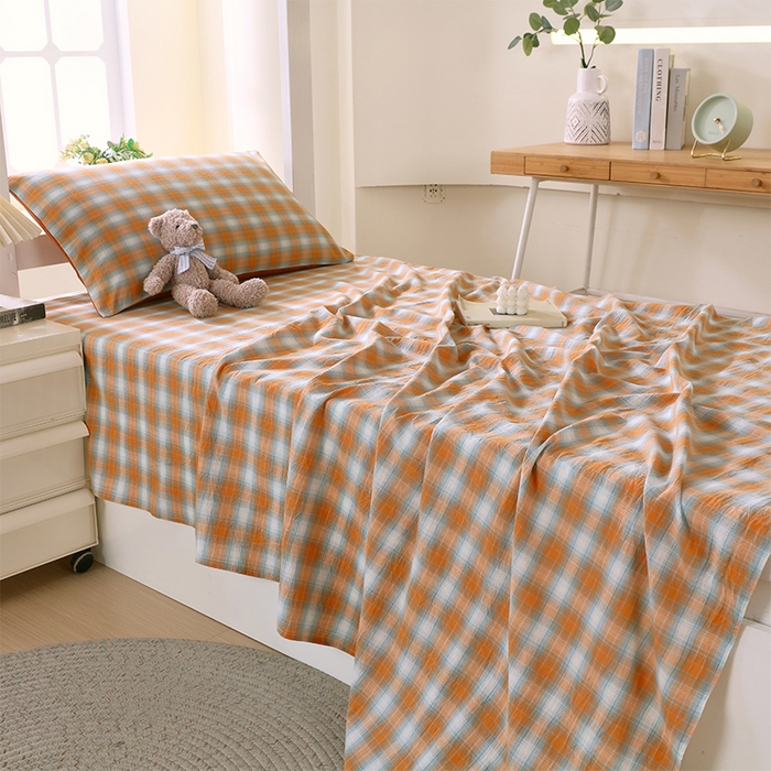 91家纺网 家纺一手货源 找家纺 春皖家纺 2025新款学生季全棉纯棉色织AB版水洗棉单品系列-单床单 床单单件 素雅-沐夏