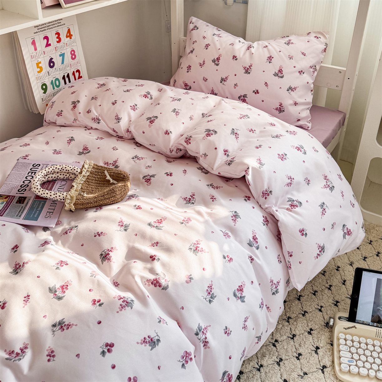 91家纺网 家纺一手货源 找家纺 多品家纺 2025新款水洗棉学生宿舍上下铺大礼包三件套六件套 紫葡萄