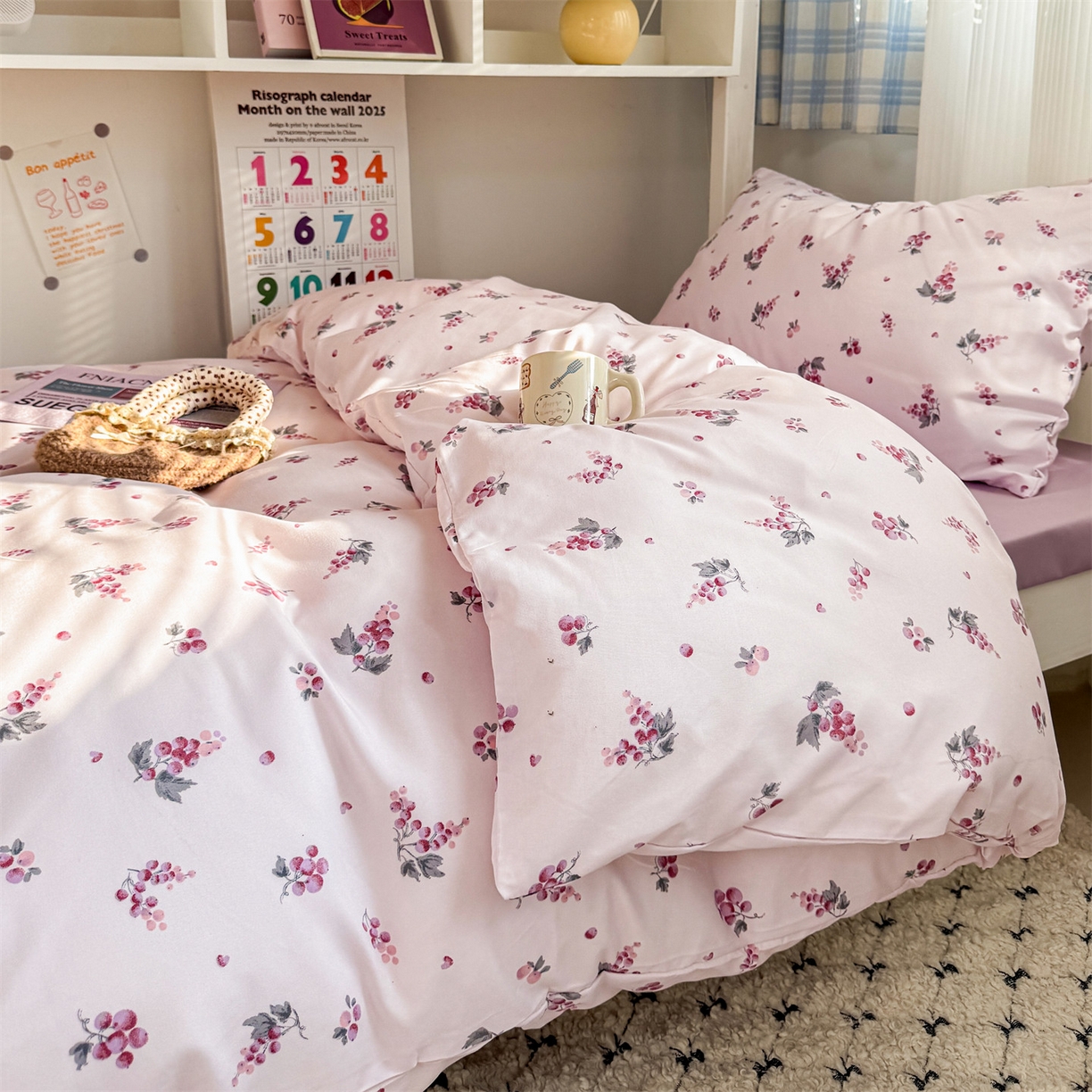 91家纺网 家纺一手货源 找家纺 多品家纺 2025新款水洗棉学生宿舍上下铺大礼包三件套六件套 紫葡萄