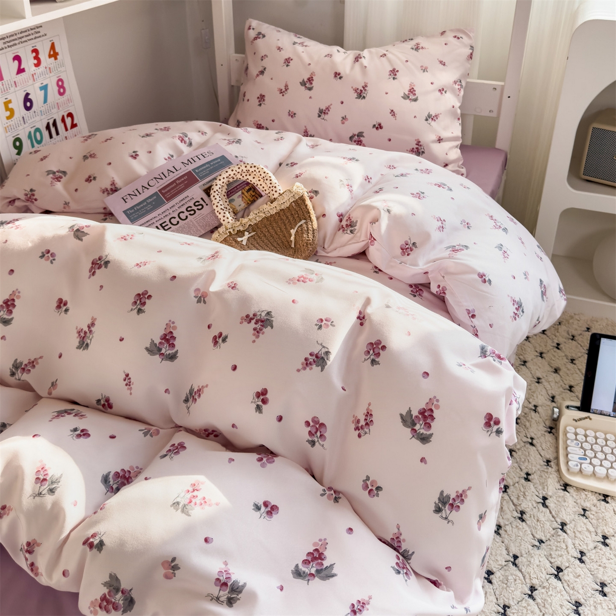 91家纺网 家纺一手货源 找家纺 多品家纺 2025新款水洗棉学生宿舍上下铺大礼包三件套六件套 紫葡萄