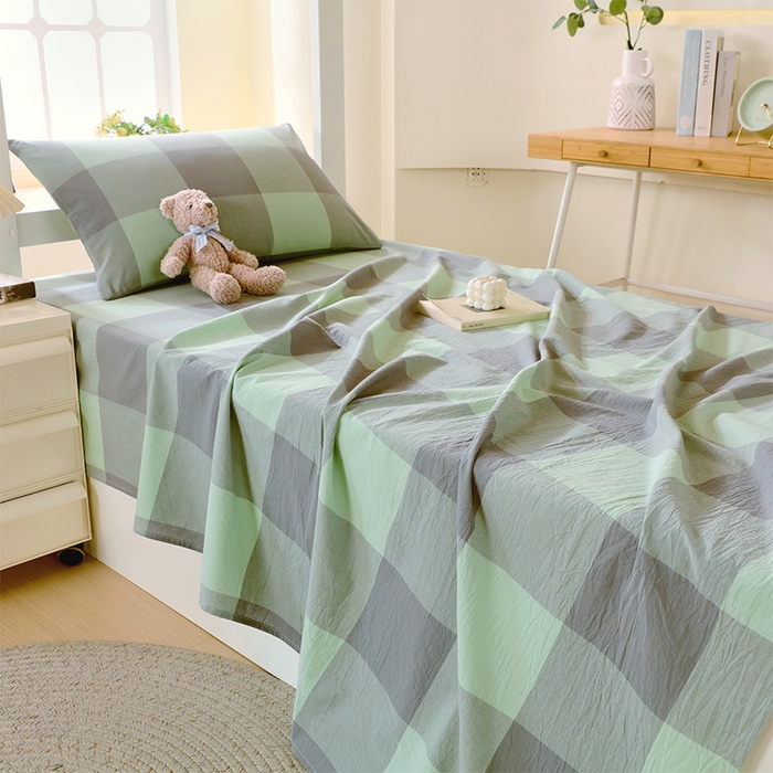 91家纺网 家纺一手货源 找家纺 春皖家纺 2025新款学生季全棉纯棉色织AB版水洗棉单品系列-单床单 床单单件 素雅-清格