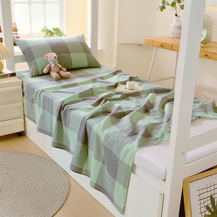 91家纺网 家纺一手货源 找家纺 春皖家纺 2025新款学生季全棉纯棉色织AB版水洗棉单品系列-单床单 床单单件 素雅-清格