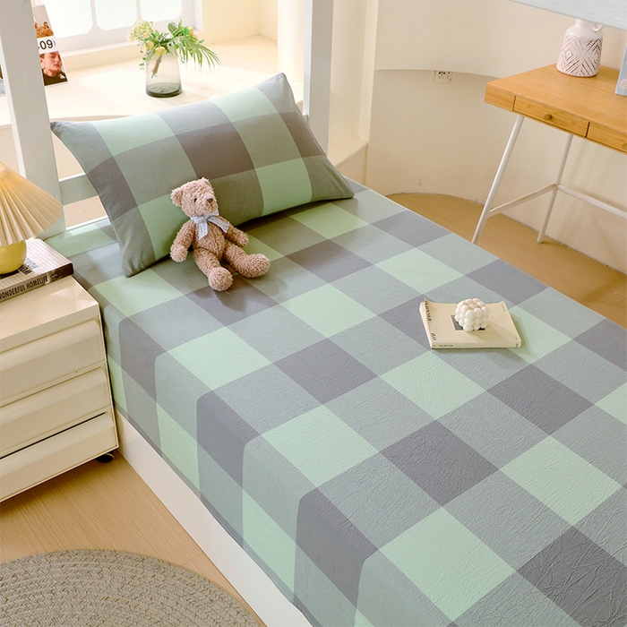 91家纺网 家纺一手货源 找家纺 春皖家纺 2025新款学生季全棉纯棉色织AB版水洗棉单品系列-单床单 床单单件 素雅-清格