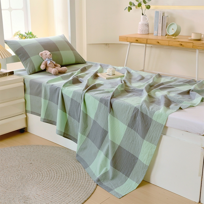 91家纺网 家纺一手货源 找家纺 春皖家纺 2025新款学生季全棉纯棉色织AB版水洗棉单品系列-单床单 床单单件 素雅-清格