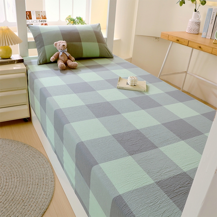 91家纺网 家纺一手货源 找家纺 春皖家纺 2025新款学生季全棉纯棉色织AB版水洗棉单品系列-单床单 床单单件 素雅-清格