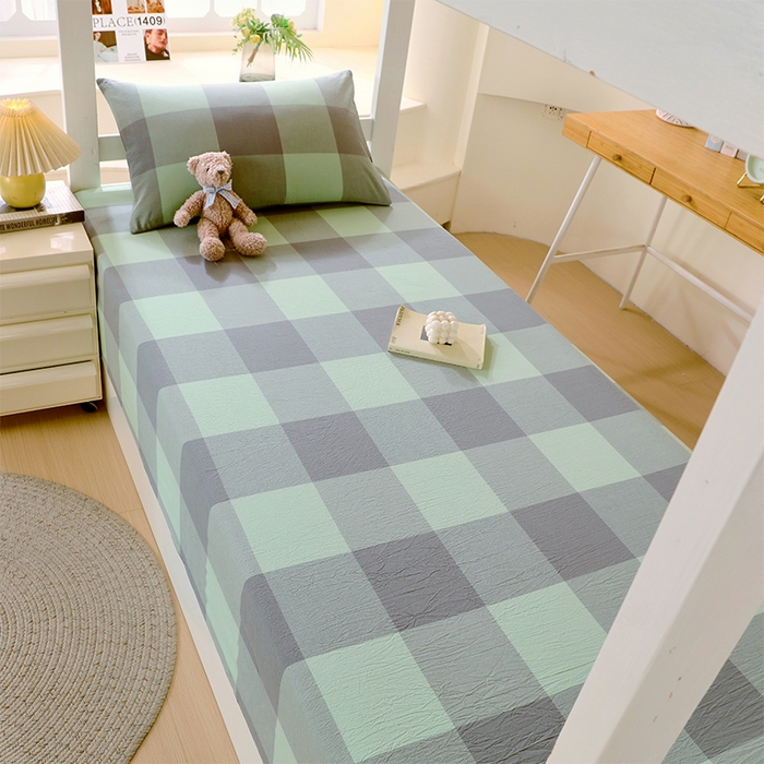 91家纺网 家纺一手货源 找家纺 春皖家纺 2025新款学生季全棉纯棉色织AB版水洗棉单品系列-单床单 床单单件 素雅-清格