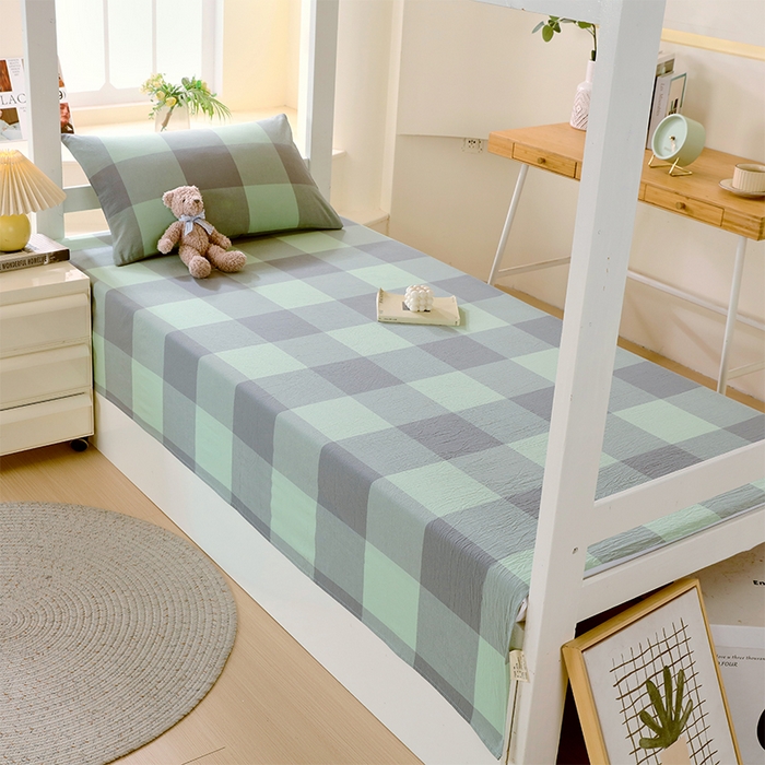 91家纺网 家纺一手货源 找家纺 春皖家纺 2025新款学生季全棉纯棉色织AB版水洗棉单品系列-单床单 床单单件 素雅-清格