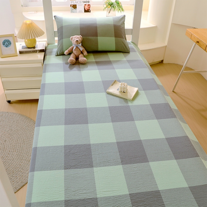 91家纺网 家纺一手货源 找家纺 春皖家纺 2025新款学生季全棉纯棉色织AB版水洗棉单品系列-单床单 床单单件 素雅-清格