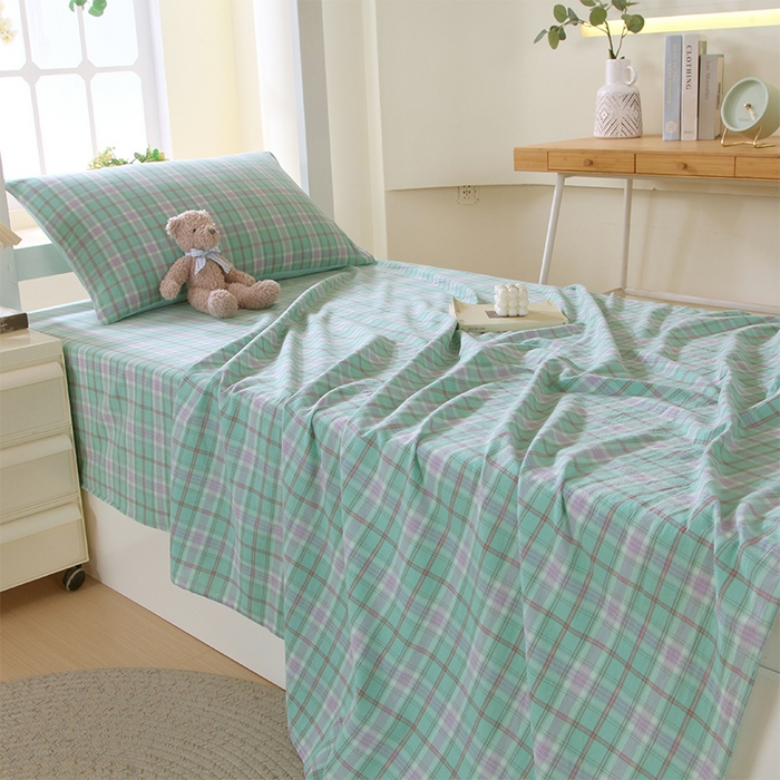 91家纺网 家纺一手货源 找家纺 春皖家纺 2025新款学生季全棉纯棉色织AB版水洗棉单品系列-单床单 床单单件 素雅-情调