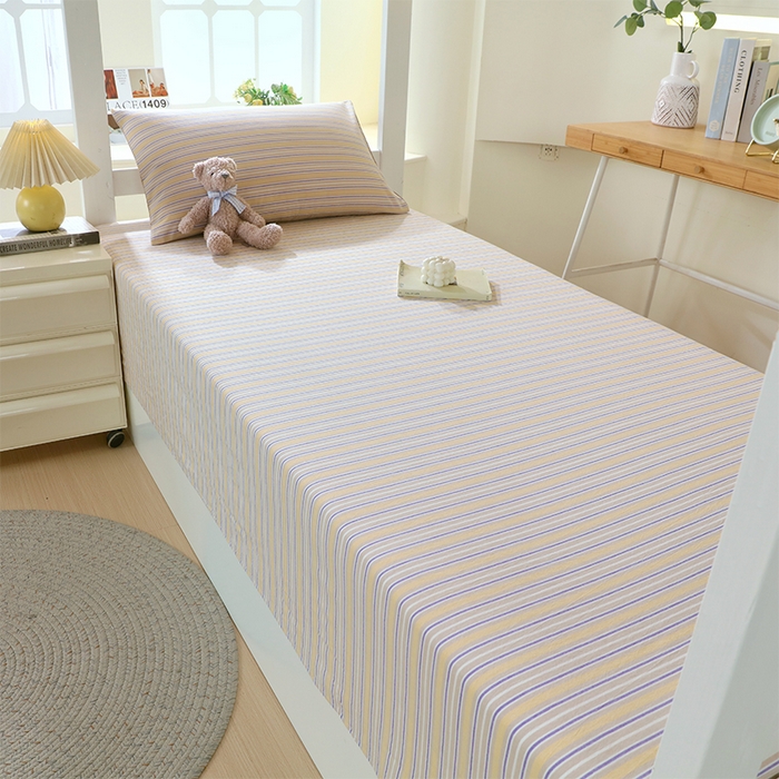 91家纺网 家纺一手货源 找家纺 春皖家纺 2025新款学生季全棉纯棉色织AB版水洗棉单品系列-单床单 床单单件 素雅-杏黄纹