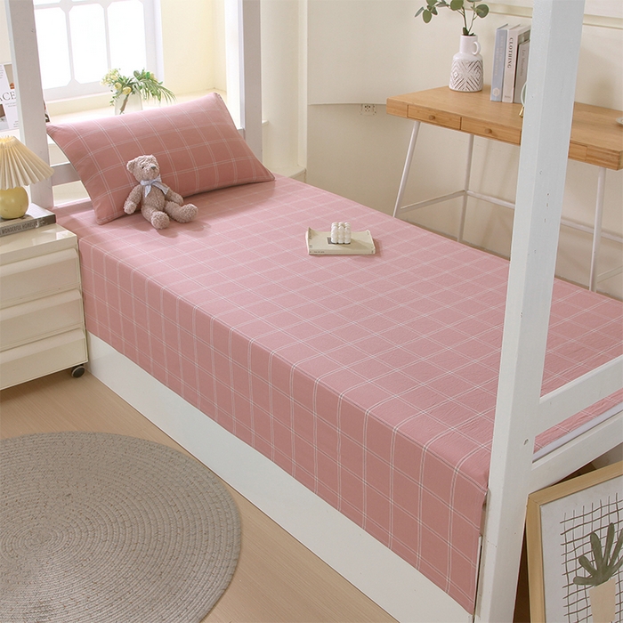 91家纺网 家纺一手货源 找家纺 春皖家纺 2025新款学生季全棉纯棉色织AB版水洗棉单品系列-单床单 床单单件 素雅-韵粉