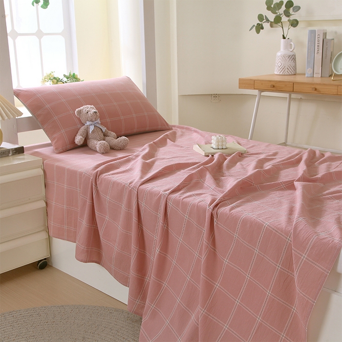 91家纺网 家纺一手货源 找家纺 春皖家纺 2025新款学生季全棉纯棉色织AB版水洗棉单品系列-单床单 床单单件 素雅-韵粉