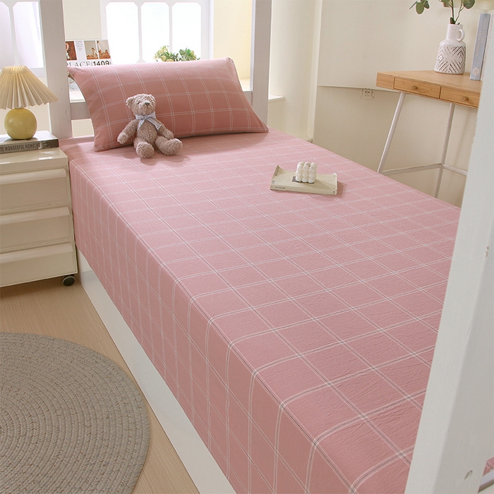 91家纺网 家纺一手货源 找家纺 春皖家纺 2025新款学生季全棉纯棉色织AB版水洗棉单品系列-单床单 床单单件 素雅-韵粉