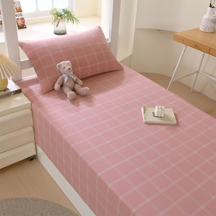 91家纺网 家纺一手货源 找家纺 春皖家纺 2025新款学生季全棉纯棉色织AB版水洗棉单品系列-单床单 床单单件 素雅-韵粉