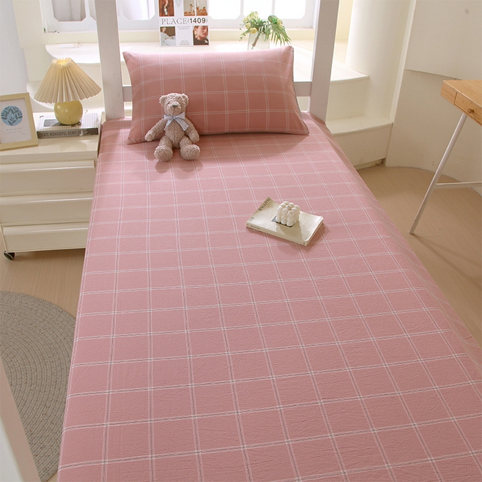 91家纺网 家纺一手货源 找家纺 春皖家纺 2025新款学生季全棉纯棉色织AB版水洗棉单品系列-单床单 床单单件 素雅-韵粉