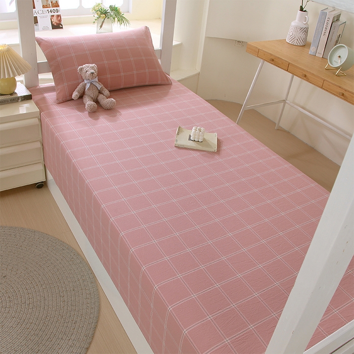 91家纺网 家纺一手货源 找家纺 春皖家纺 2025新款学生季全棉纯棉色织AB版水洗棉单品系列-单床单 床单单件 素雅-韵粉