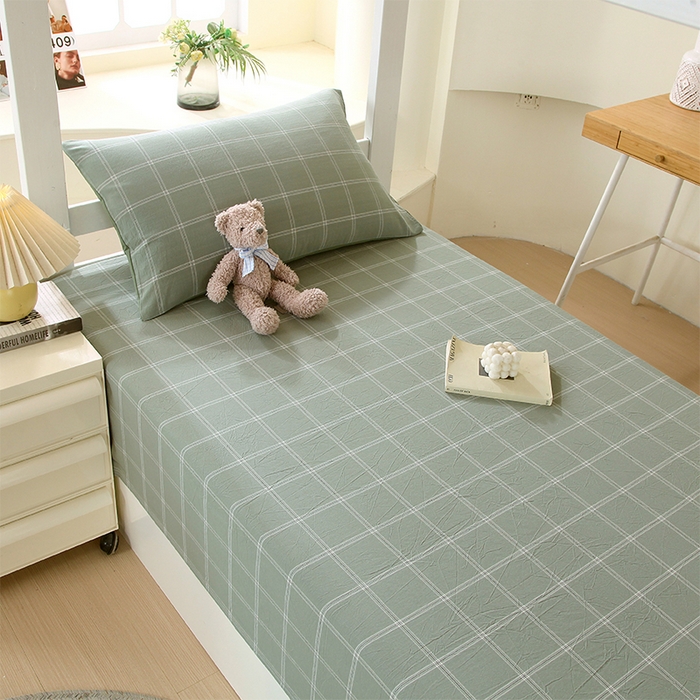 91家纺网 家纺一手货源 找家纺 春皖家纺 2025新款学生季全棉纯棉色织AB版水洗棉单品系列-单床单 床单单件 素雅-韵绿