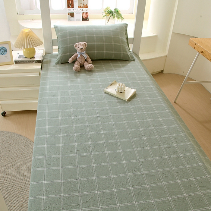 91家纺网 家纺一手货源 找家纺 春皖家纺 2025新款学生季全棉纯棉色织AB版水洗棉单品系列-单床单 床单单件 素雅-韵绿