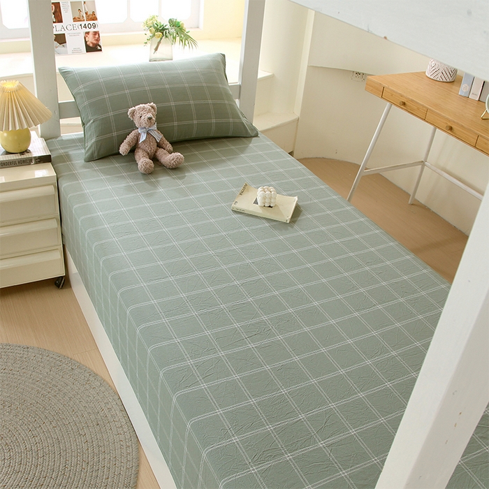 91家纺网 家纺一手货源 找家纺 春皖家纺 2025新款学生季全棉纯棉色织AB版水洗棉单品系列-单床单 床单单件 素雅-韵绿