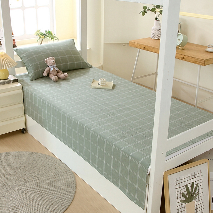 91家纺网 家纺一手货源 找家纺 春皖家纺 2025新款学生季全棉纯棉色织AB版水洗棉单品系列-单床单 床单单件 素雅-韵绿