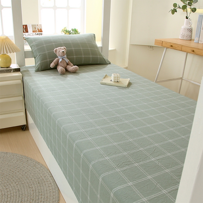 91家纺网 家纺一手货源 找家纺 春皖家纺 2025新款学生季全棉纯棉色织AB版水洗棉单品系列-单床单 床单单件 素雅-韵绿